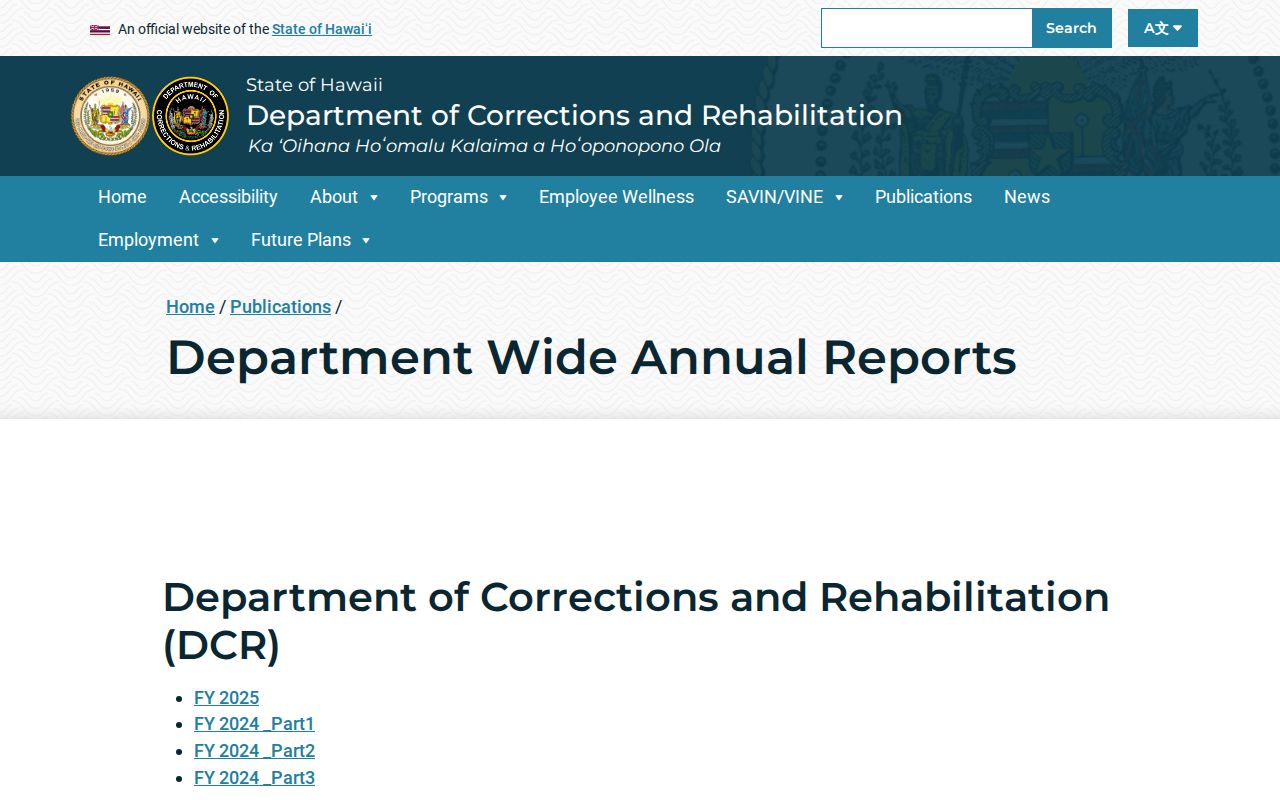 Hawaii DCR release and parole annual report index