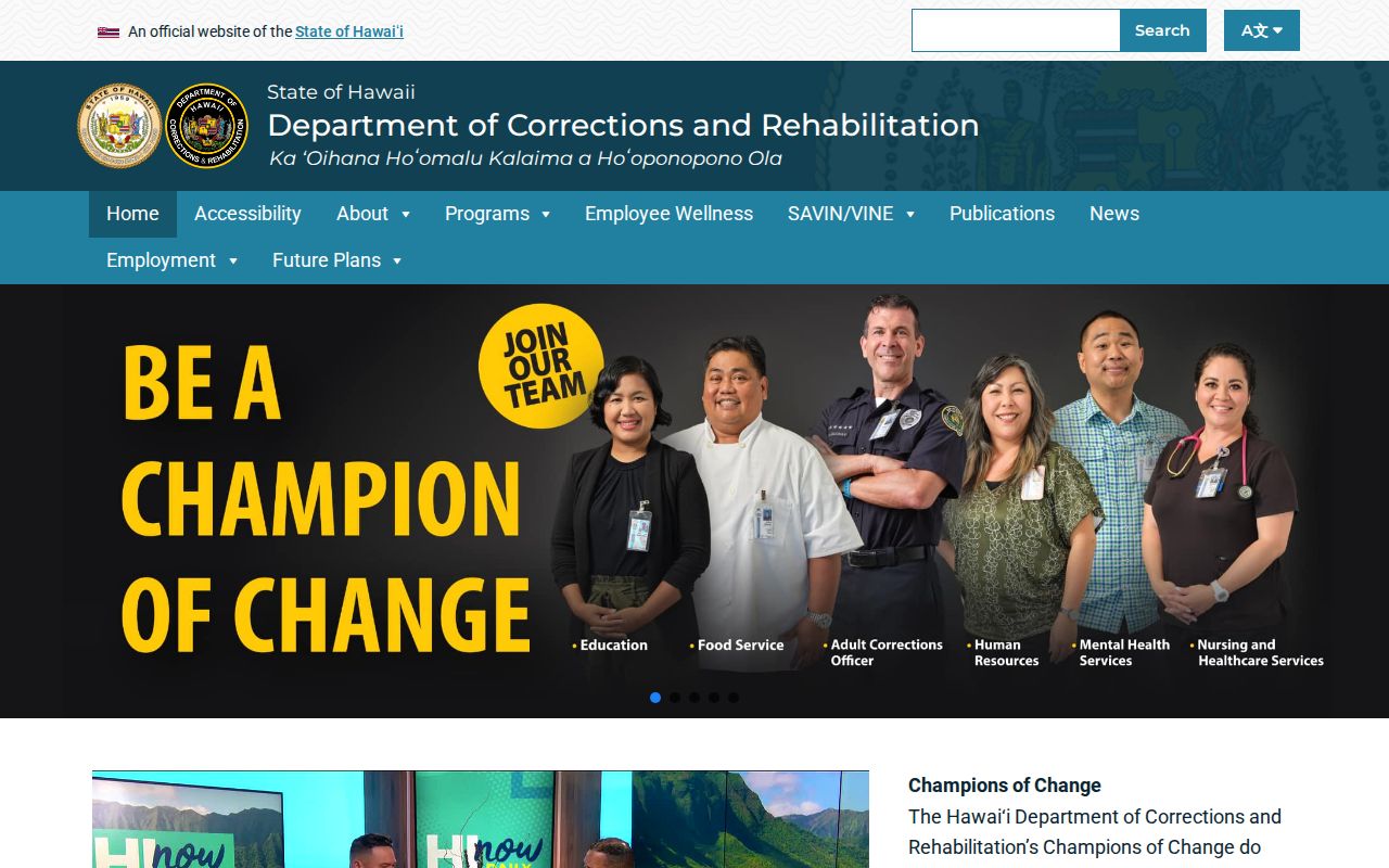 Hawaii DCR released inmate agency home page